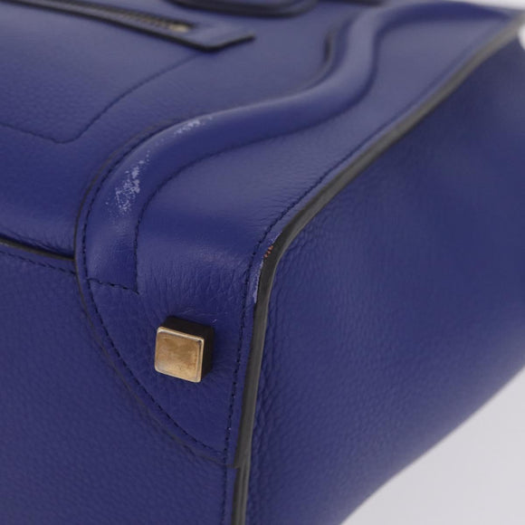 CELINE Luggage Micro Shopper Hand Bag Leather Blue Gold Tone Auth BA16273V