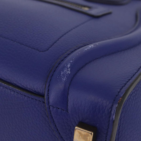 CELINE Luggage Micro Shopper Hand Bag Leather Blue Gold Tone Auth BA16273V