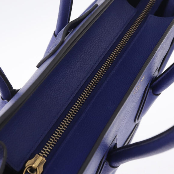 CELINE Luggage Micro Shopper Hand Bag Leather Blue Gold Tone Auth BA16273V