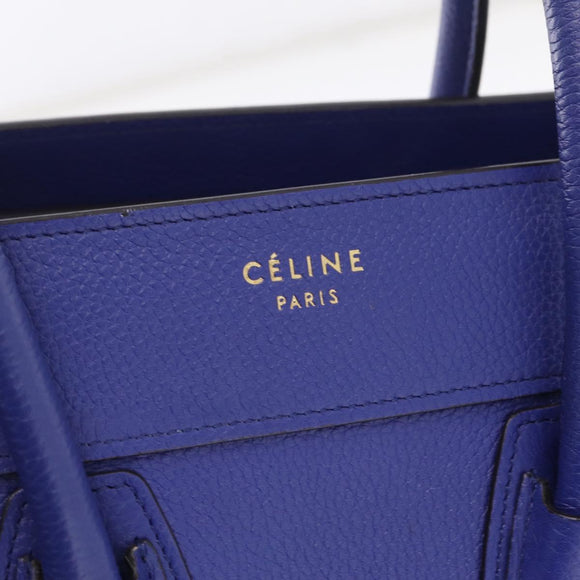 CELINE Luggage Micro Shopper Hand Bag Leather Blue Gold Tone Auth BA16273V