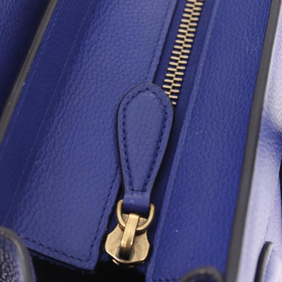 CELINE Luggage Micro Shopper Hand Bag Leather Blue Gold Tone Auth BA16273V