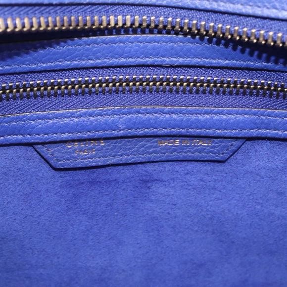 CELINE Luggage Micro Shopper Hand Bag Leather Blue Gold Tone Auth BA16273V
