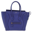 CELINE Luggage Micro Shopper Hand Bag Leather Blue Gold Tone Auth BA16273V-2
