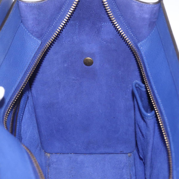 CELINE Luggage Micro Shopper Hand Bag Leather Blue Gold Tone Auth BA16273V