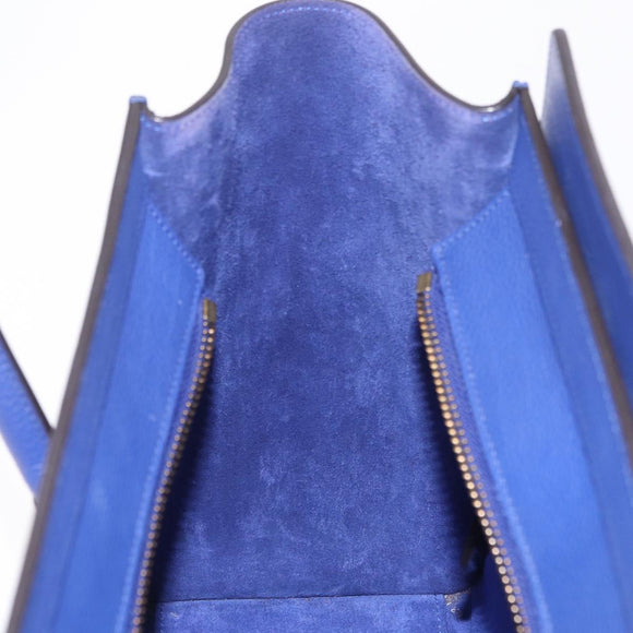 CELINE Luggage Micro Shopper Hand Bag Leather Blue Gold Tone Auth BA16273V
