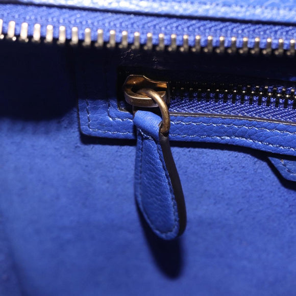 CELINE Luggage Micro Shopper Hand Bag Leather Blue Gold Tone Auth BA16273V