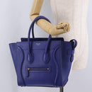 CELINE Luggage Micro Shopper Hand Bag Leather Blue Gold Tone Auth BA16273V-26