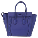 CELINE Luggage Micro Shopper Hand Bag Leather Blue Gold Tone Auth BA16273V-3