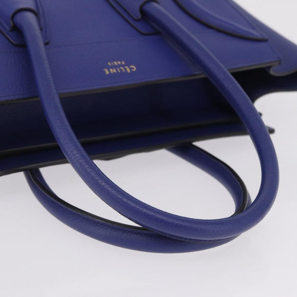 CELINE Luggage Micro Shopper Hand Bag Leather Blue Gold Tone Auth BA16273V