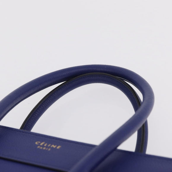 CELINE Luggage Micro Shopper Hand Bag Leather Blue Gold Tone Auth BA16273V