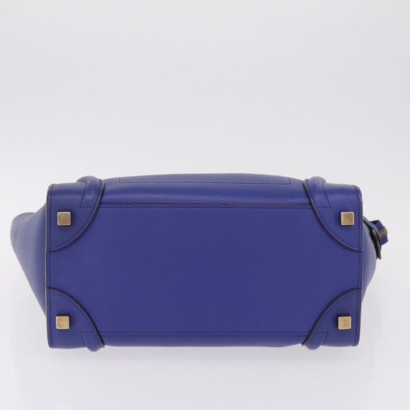 CELINE Luggage Micro Shopper Hand Bag Leather Blue Gold Tone Auth BA16273V