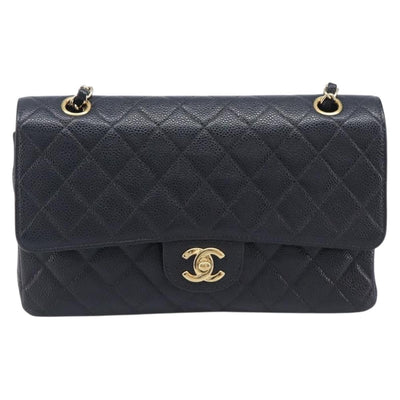 CHANEL Matelasse 25 Double Flap Chain Shoulder Bag Caviar Skin Auth BA16281SM - 0