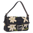 FENDI Mamma Baguette Shoulder Bag Denim Navy Silver Auth BA16282SAM-1