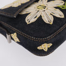 FENDI Mamma Baguette Shoulder Bag Denim Navy Silver Auth BA16282SAM-12