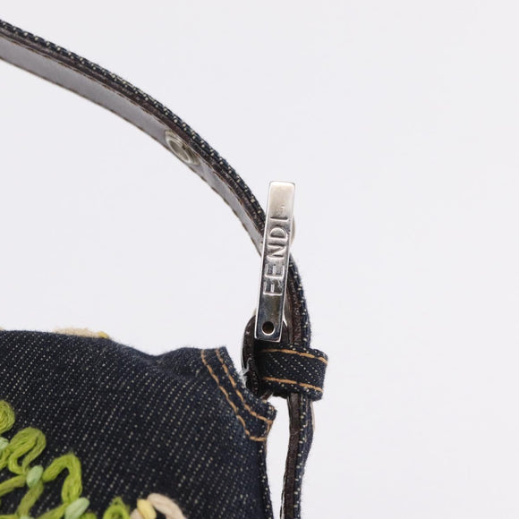 FENDI Mamma Baguette Shoulder Bag Denim Navy Silver Auth BA16282SAM