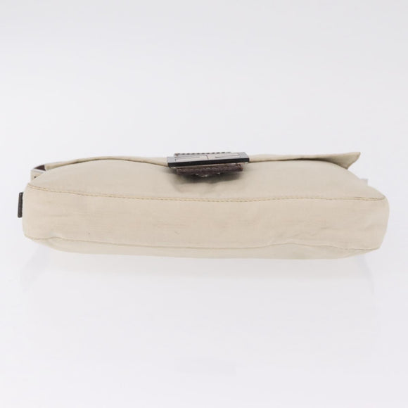 FENDI Mamma Baguette Shoulder Bag cotton Ivory Silver Auth BA16283