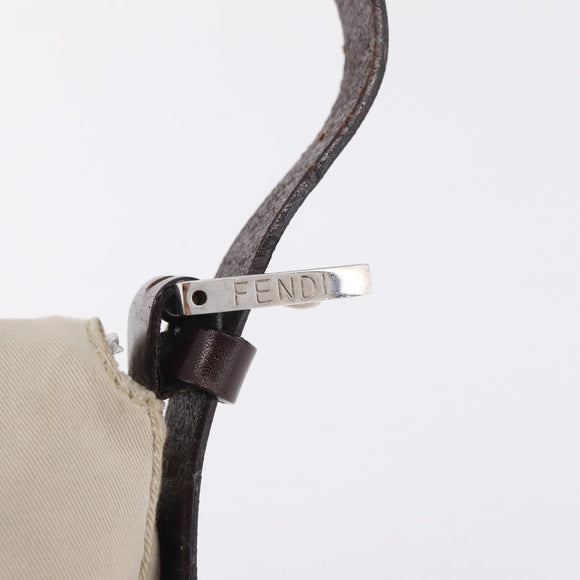 FENDI Mamma Baguette Shoulder Bag cotton Ivory Silver Auth BA16283