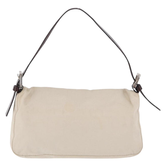 FENDI Mamma Baguette Shoulder Bag cotton Ivory Silver Auth BA16283