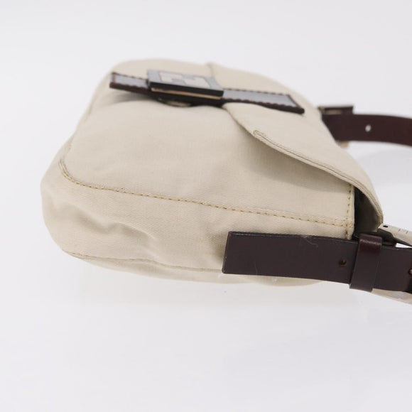FENDI Mamma Baguette Shoulder Bag cotton Ivory Silver Auth BA16283