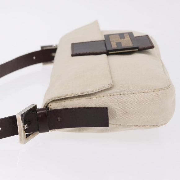 FENDI Mamma Baguette Shoulder Bag cotton Ivory Silver Auth BA16283