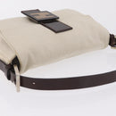 FENDI Mamma Baguette Shoulder Bag cotton Ivory Silver Auth BA16283-7