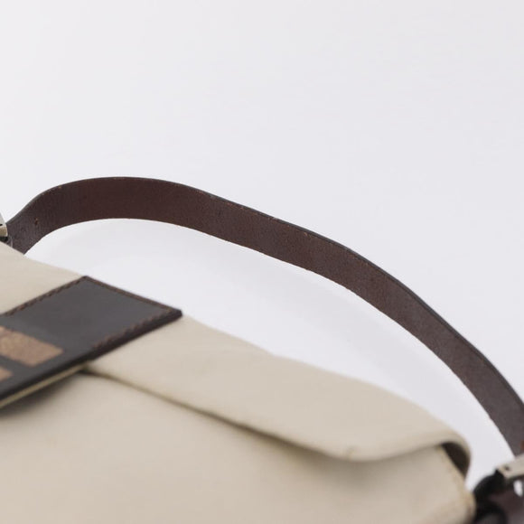 FENDI Mamma Baguette Shoulder Bag cotton Ivory Silver Auth BA16283
