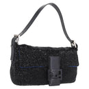 FENDI Mamma Baguette Shoulder Bag Beads Black Silver Auth BA16285SAM-1