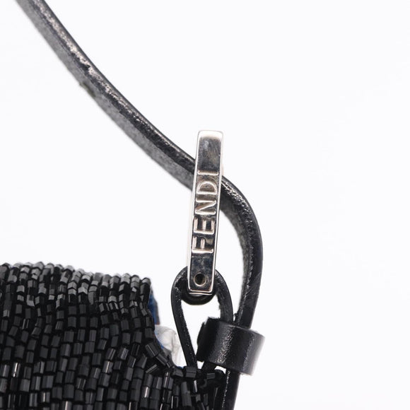 FENDI Mamma Baguette Shoulder Bag Beads Black Silver Auth BA16285SAM