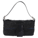 FENDI Mamma Baguette Shoulder Bag Beads Black Silver Auth BA16285SAM-2