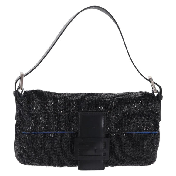 FENDI Mamma Baguette Shoulder Bag Beads Black Silver Auth BA16285SAM