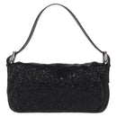 FENDI Mamma Baguette Shoulder Bag Beads Black Silver Auth BA16285SAM-3
