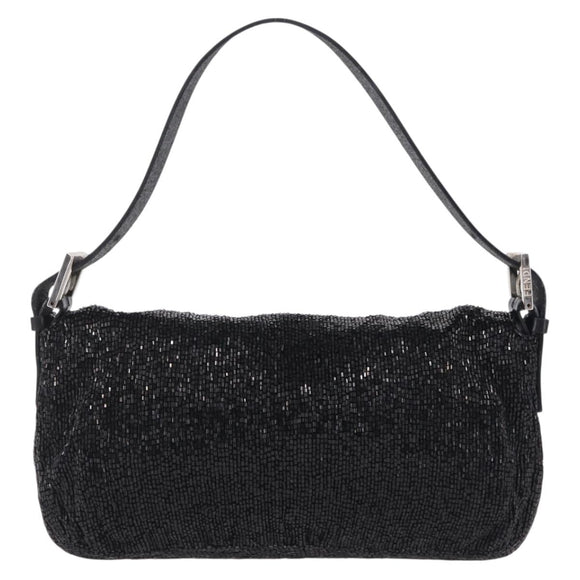 FENDI Mamma Baguette Shoulder Bag Beads Black Silver Auth BA16285SAM