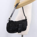 FENDI Mamma Baguette Shoulder Bag Beads Black Silver Auth BA16285SAM-30