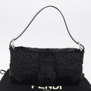 FENDI Mamma Baguette Shoulder Bag Beads Black Silver Auth BA16285SAM-31