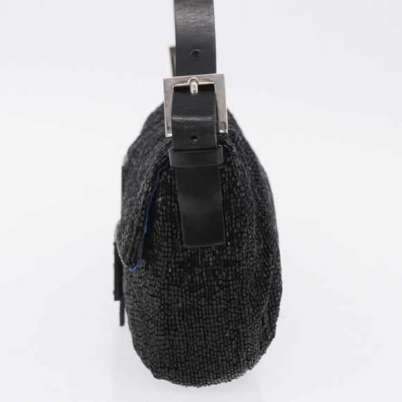 FENDI Mamma Baguette Shoulder Bag Beads Black Silver Auth BA16285SAM