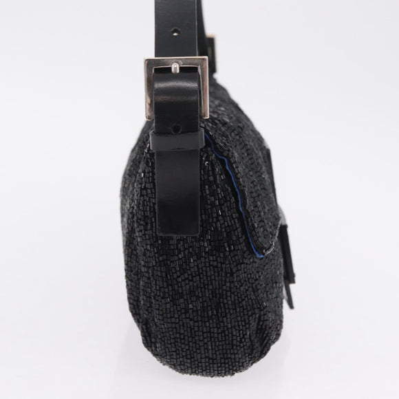 FENDI Mamma Baguette Shoulder Bag Beads Black Silver Auth BA16285SAM