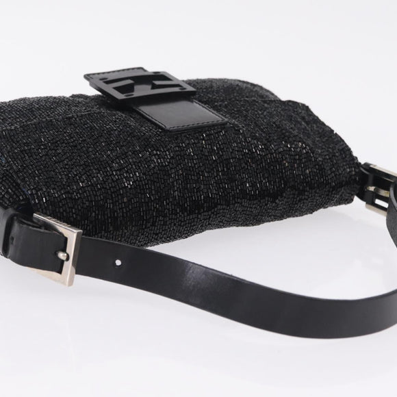 FENDI Mamma Baguette Shoulder Bag Beads Black Silver Auth BA16285SAM