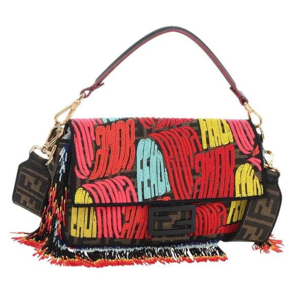 FENDI Zucca Canvas Mamma Baguette Shoulder Bag Brown Gold 8BR600 Auth BA16286SM