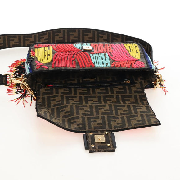 FENDI Zucca Canvas Mamma Baguette Shoulder Bag Brown Gold 8BR600 Auth BA16286SM