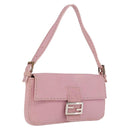FENDI Selleria Mamma Baguette Shoulder Bag Leather Pink Silver Auth BA16287V-1