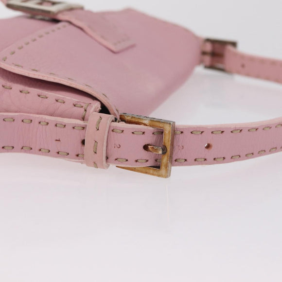 FENDI Selleria Mamma Baguette Shoulder Bag Leather Pink Silver Auth BA16287V