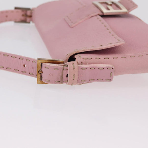 FENDI Selleria Mamma Baguette Shoulder Bag Leather Pink Silver Auth BA16287V