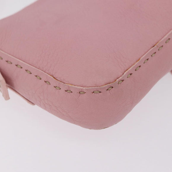FENDI Selleria Mamma Baguette Shoulder Bag Leather Pink Silver Auth BA16287V