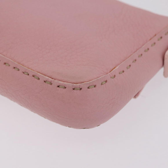 FENDI Selleria Mamma Baguette Shoulder Bag Leather Pink Silver Auth BA16287V