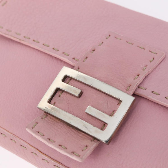 FENDI Selleria Mamma Baguette Shoulder Bag Leather Pink Silver Auth BA16287V