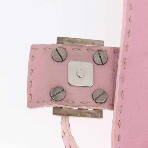 FENDI Selleria Mamma Baguette Shoulder Bag Leather Pink Silver Auth BA16287V