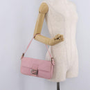 FENDI Selleria Mamma Baguette Shoulder Bag Leather Pink Silver Auth BA16287V-29