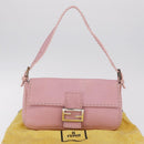 FENDI Selleria Mamma Baguette Shoulder Bag Leather Pink Silver Auth BA16287V-30