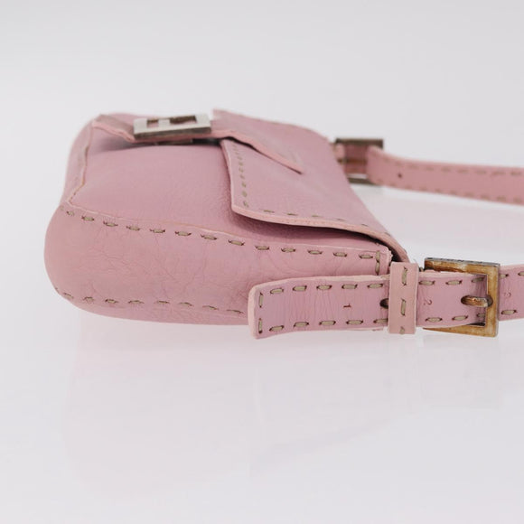 FENDI Selleria Mamma Baguette Shoulder Bag Leather Pink Silver Auth BA16287V
