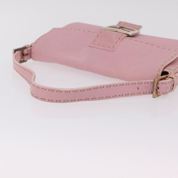 FENDI Selleria Mamma Baguette Shoulder Bag Leather Pink Silver Auth BA16287V
